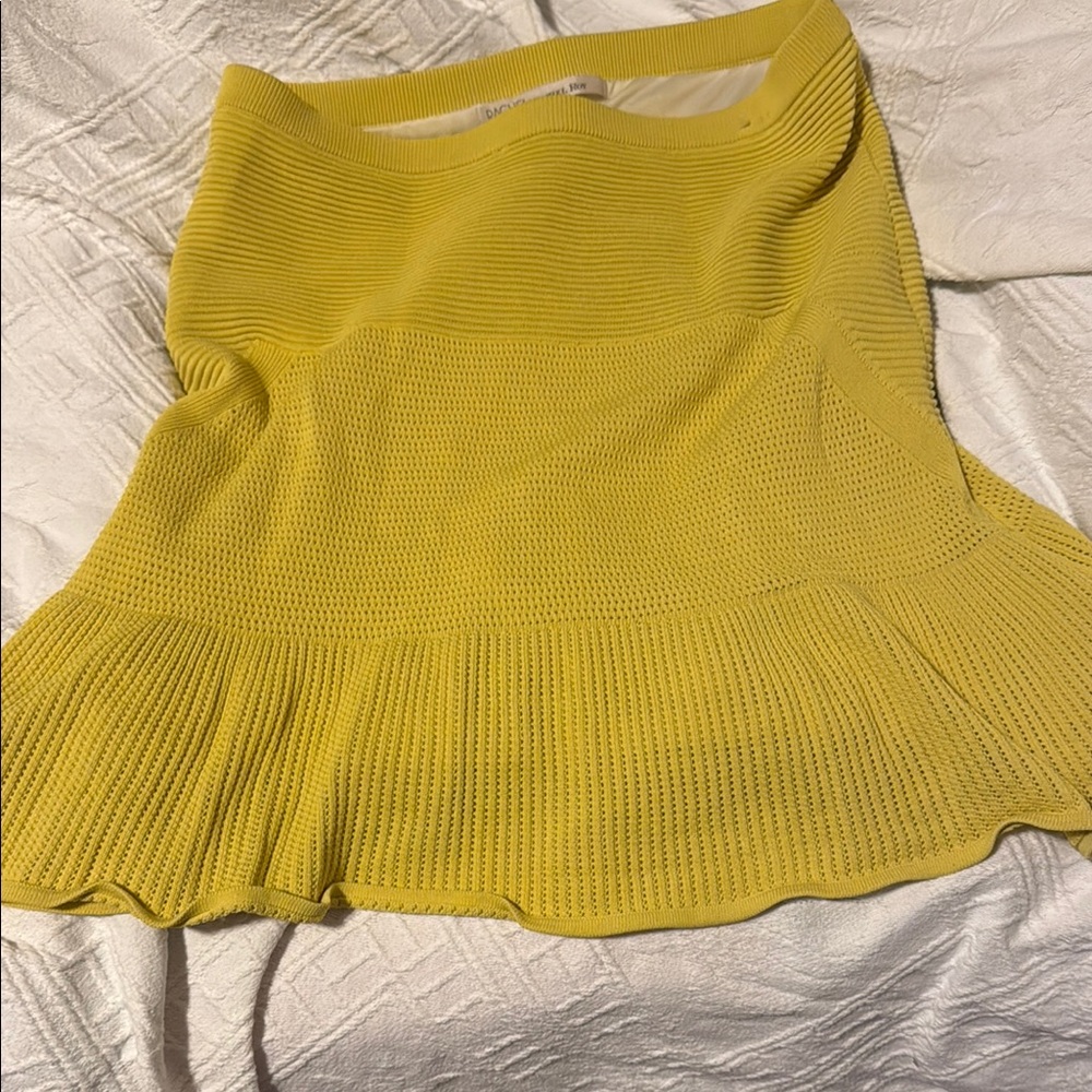 RACHEL Rachel Roy Yellow Ribbed Trumpet Midi Skirt